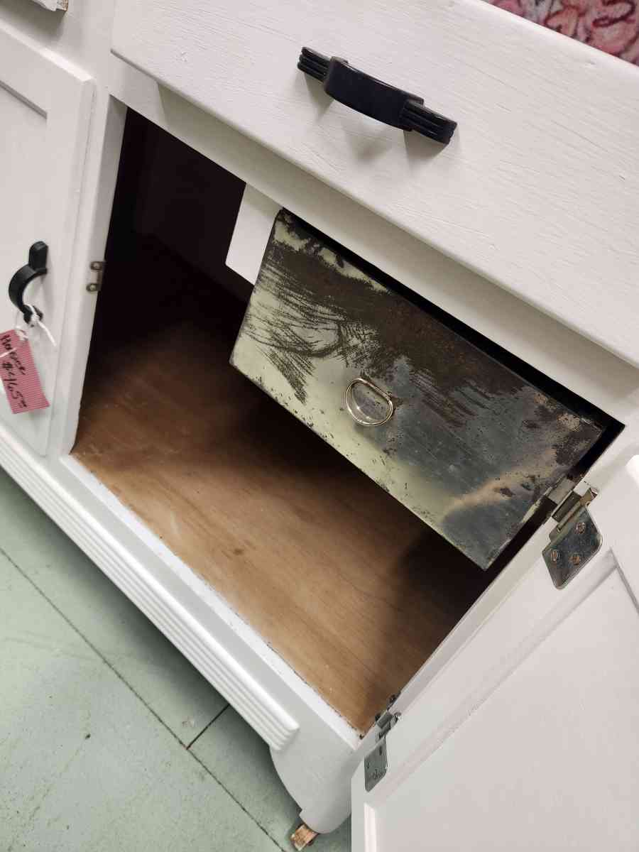 Sellers wooden Hoosier cabinet refinished in white