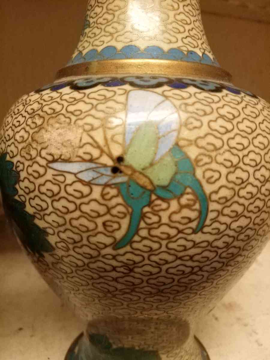 Pair of Vintage Chinese Enamel Colosal Vases