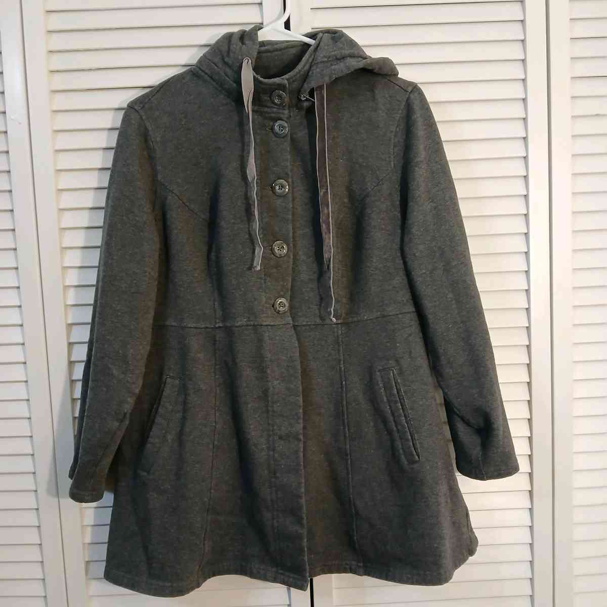 Torrid Charcoal Hooded Knit Button Up Jacket for Women Size1