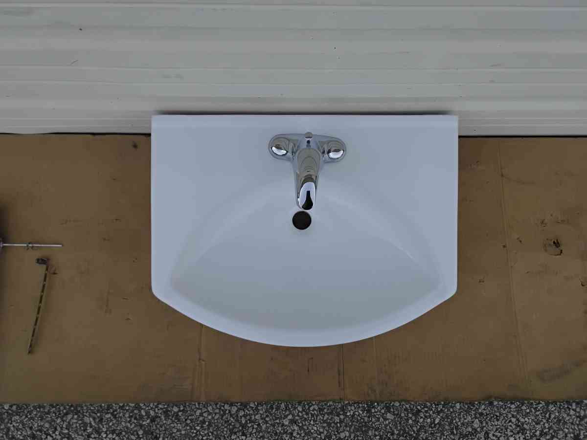 White Bathroom Wall Mount Vanity Sink Plus Faucet Like New
