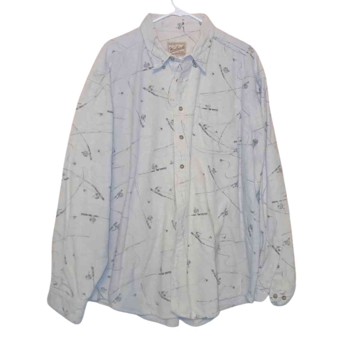 Mens XL Vintage Woolrich Fishing Rod Button Down Fleece Top