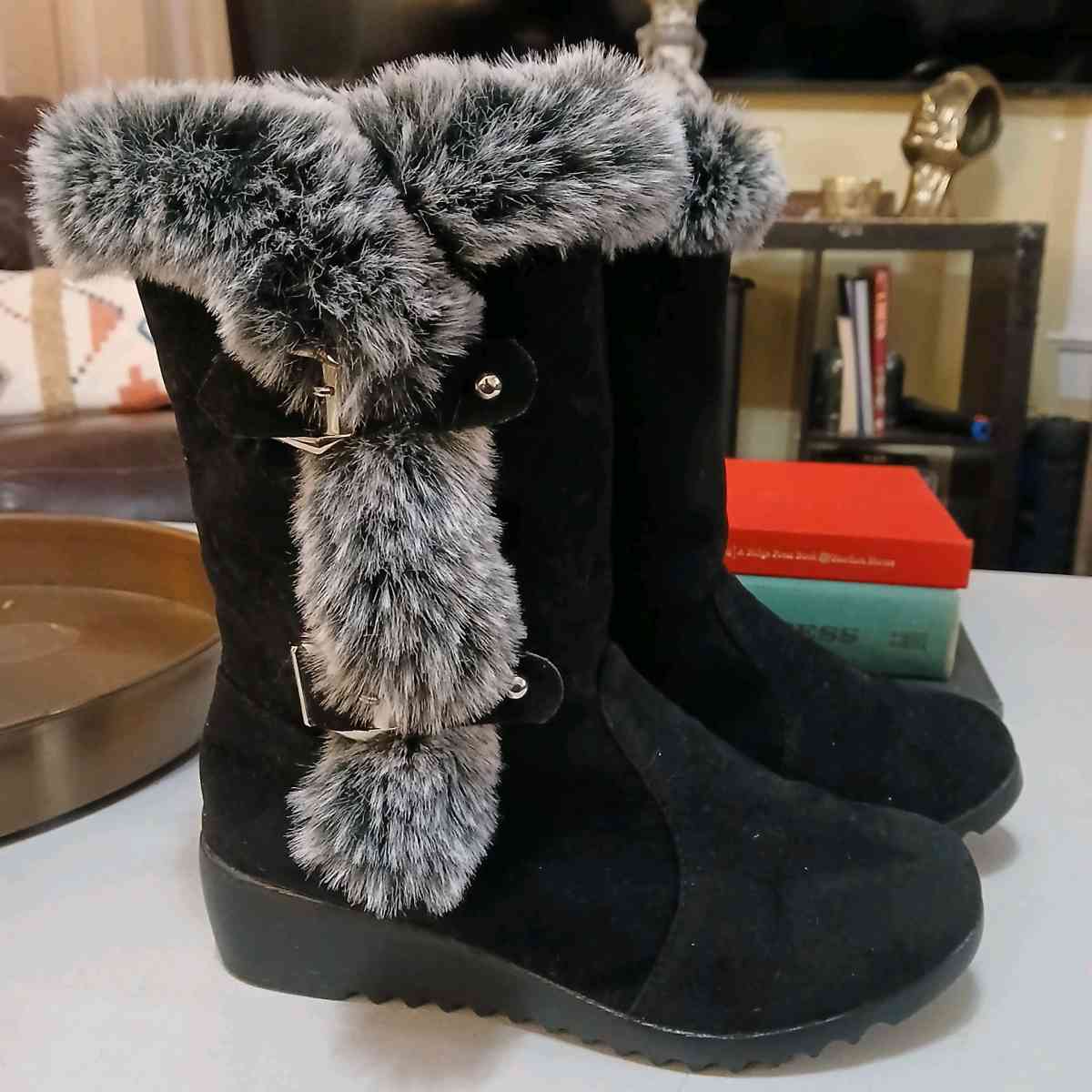 Fashion Nova Black Winter Boots for Women Size 8 point 5