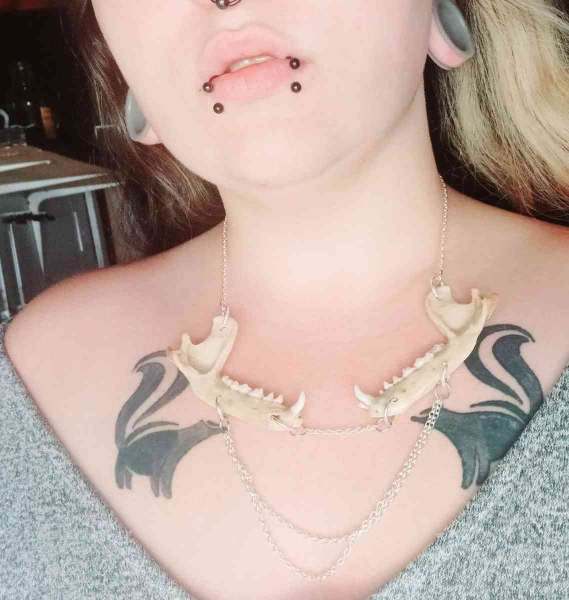 jawbone necklace with chain dangle