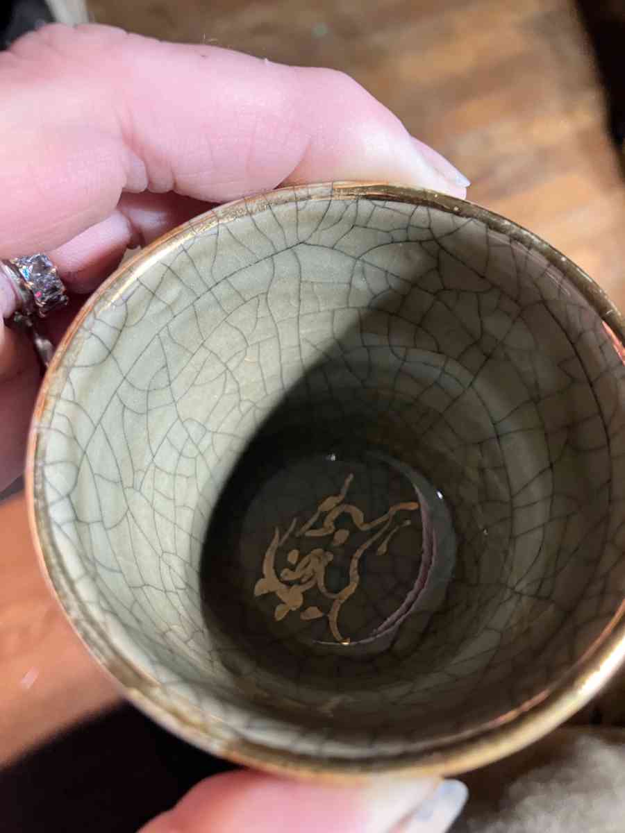 Vintage Japanese Somayaki Somamare 3 Tea Set Green Crackle G