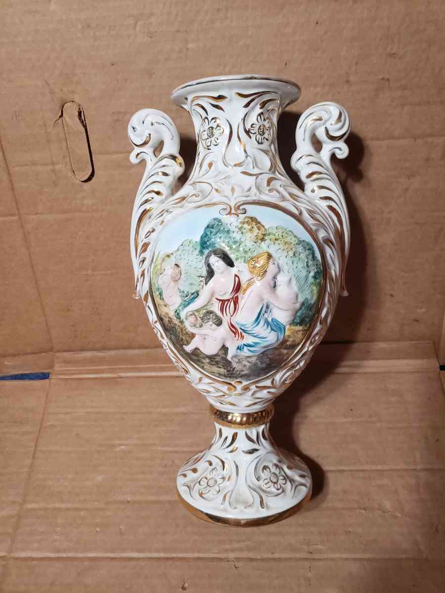 Capodimonte Marked Porcelain Italy Vase Lady  Child