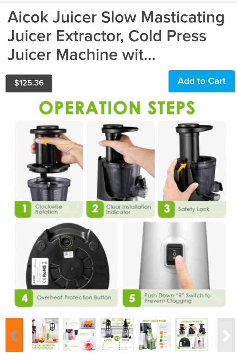 Aicok Juicer Slow Masticating Juicer Extractor Cold Press Ju