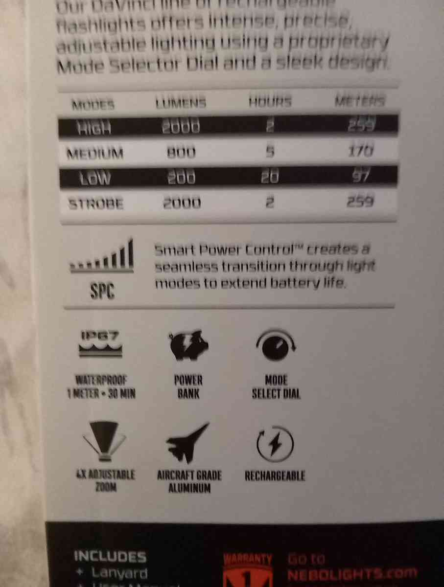 Nebo Davinci 2000 rechargeable flashlight