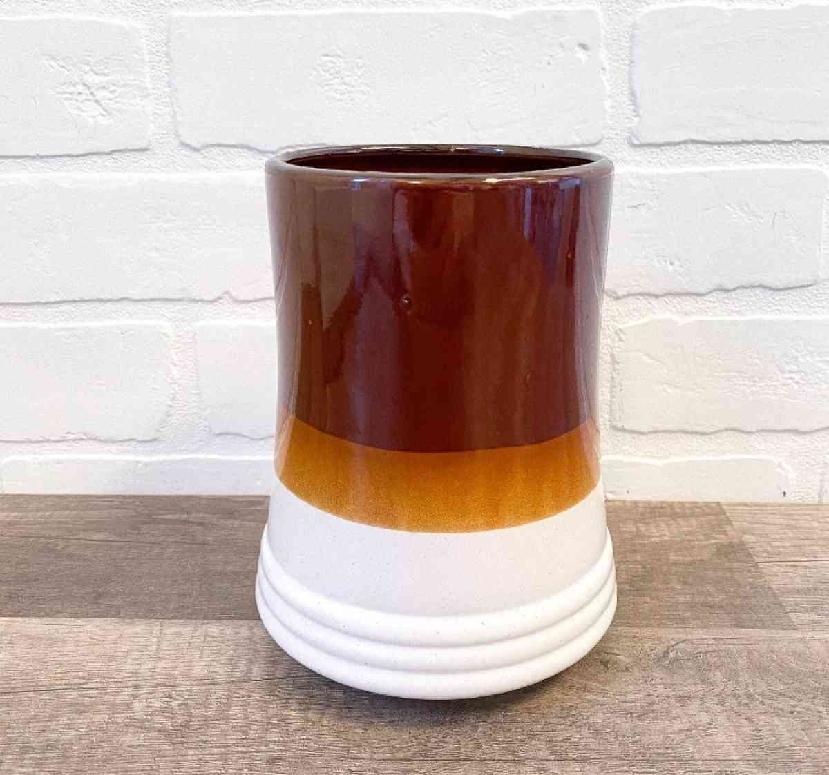 Vintage Kitchen Utensil Holder 70s Retro Kitchen Brown Ivory