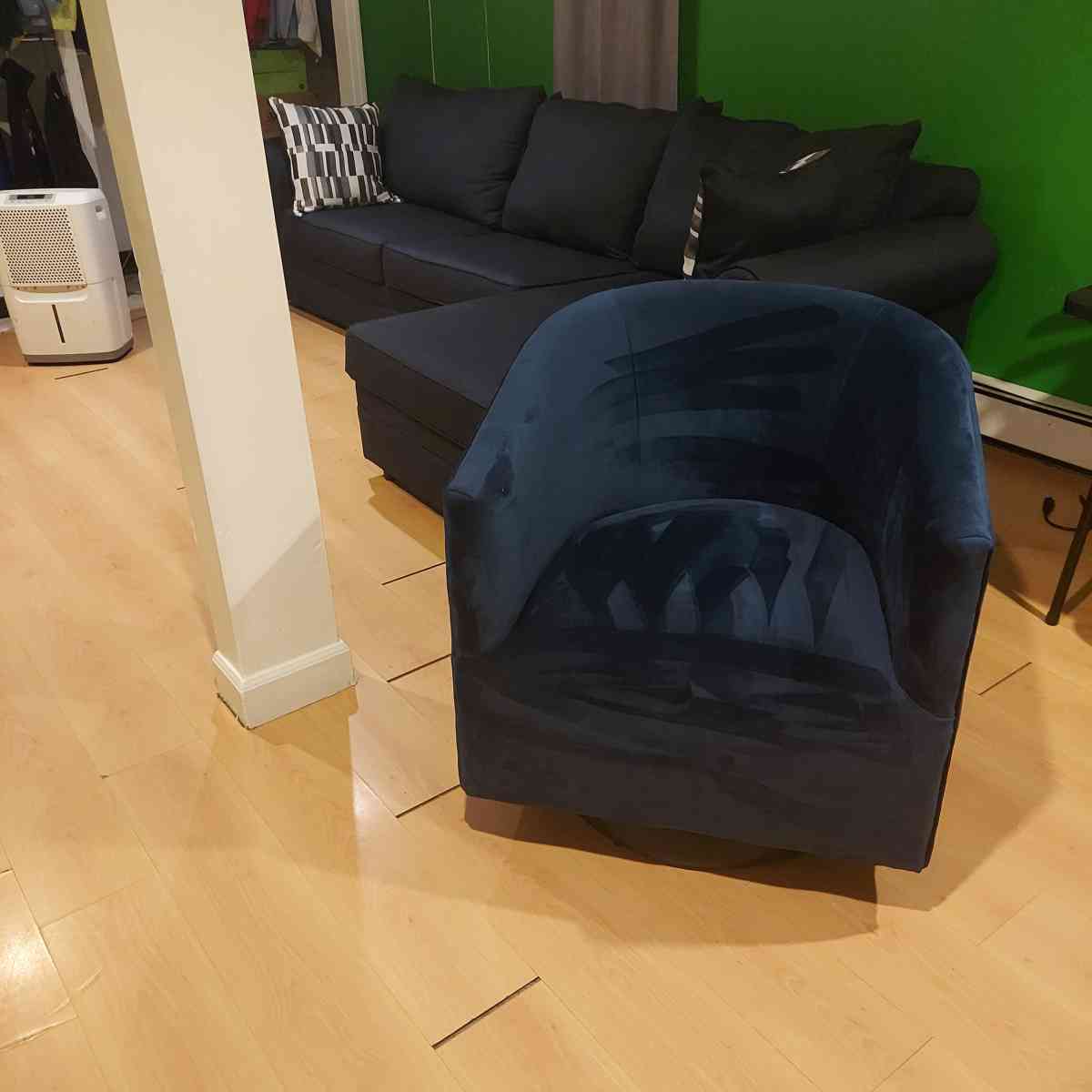 Blue Velour Swivel Couch