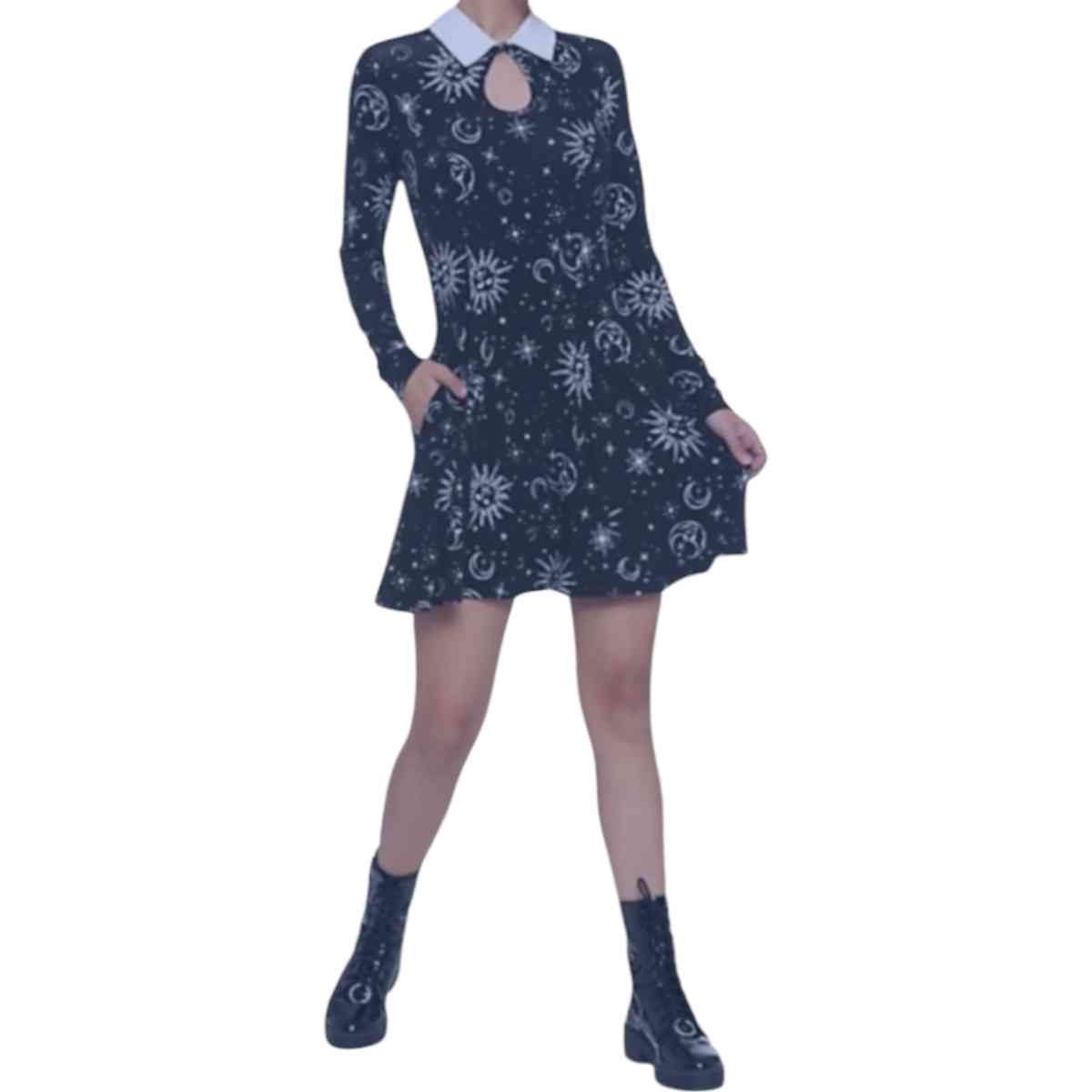 Hot Topic Gothic Celestial Long Sleeve Moon Sun Mini Dress