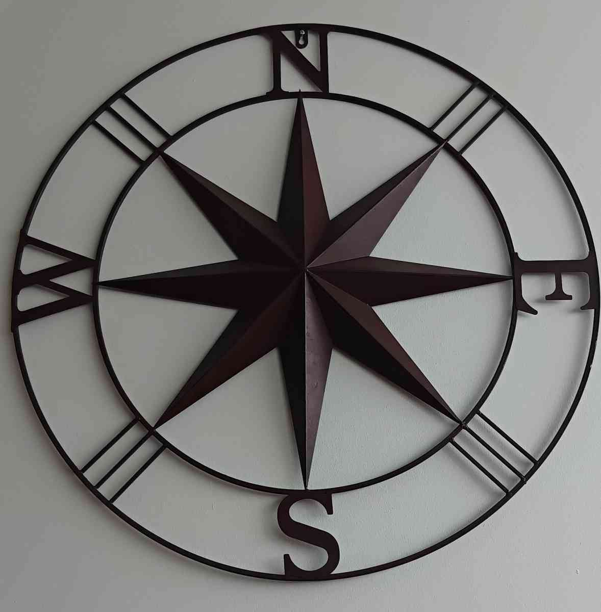 20 Inch Round Distressed Metal Wall Compass