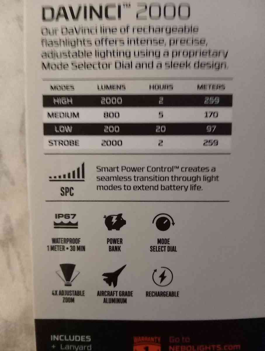 Nebo Davinci 2000 rechargeable flashlight