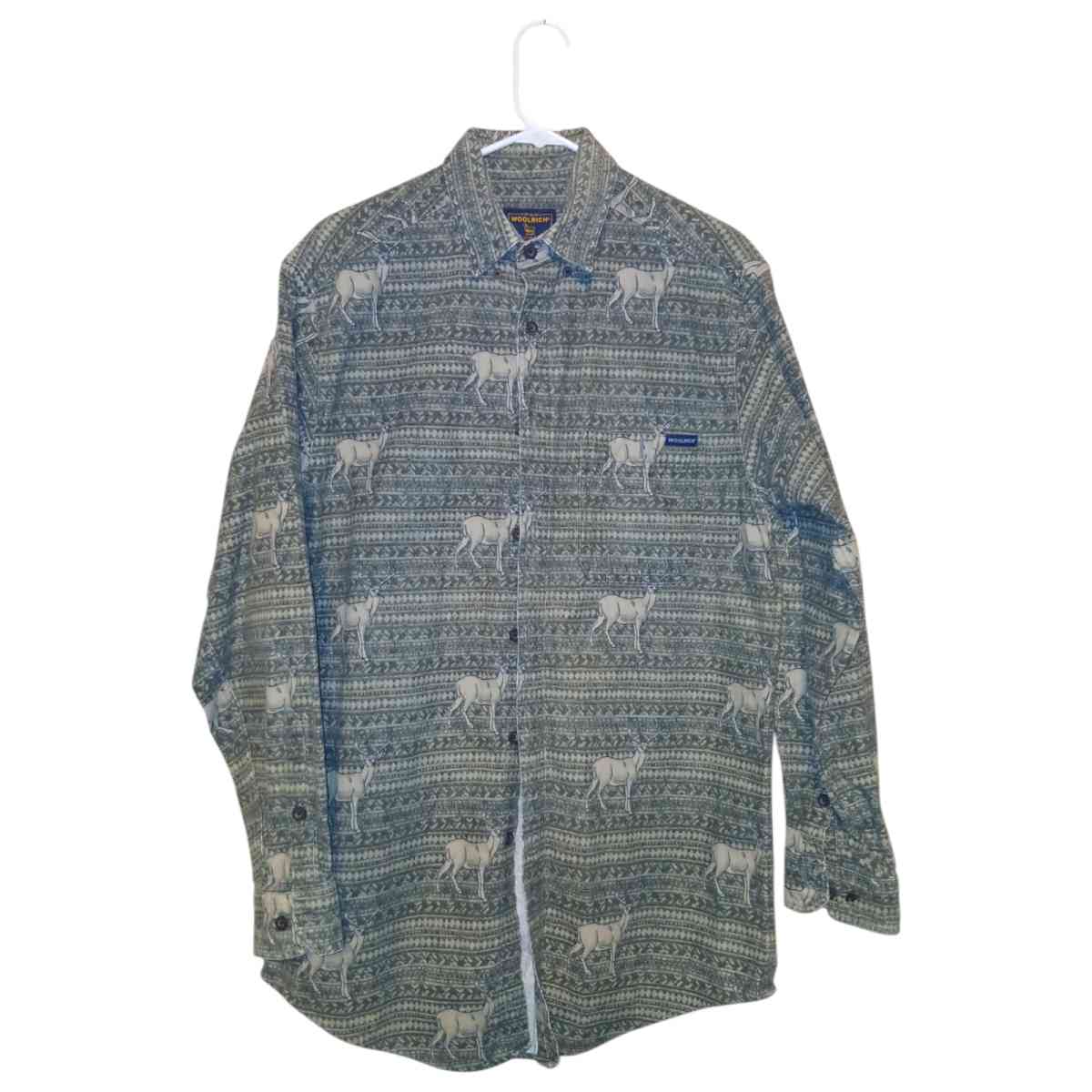 Mens Vintage Large Woolrich Deer Buck Hunting Button Fleece