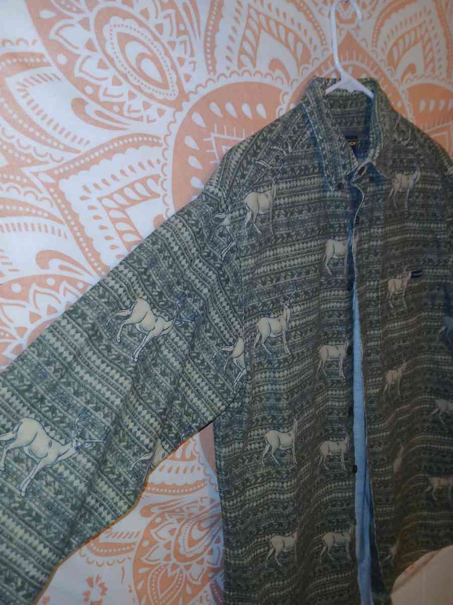 Mens Vintage Large Woolrich Deer Buck Hunting Button Fleece