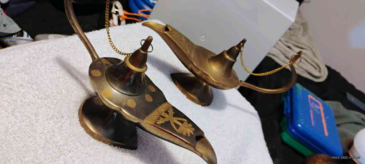 2 authentic brass genie lamps from India