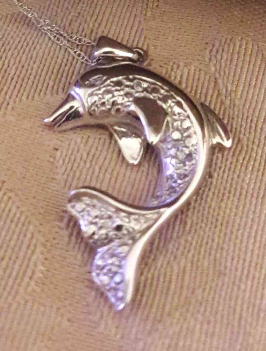 10K White Gold Diamond Dolphin Necklace