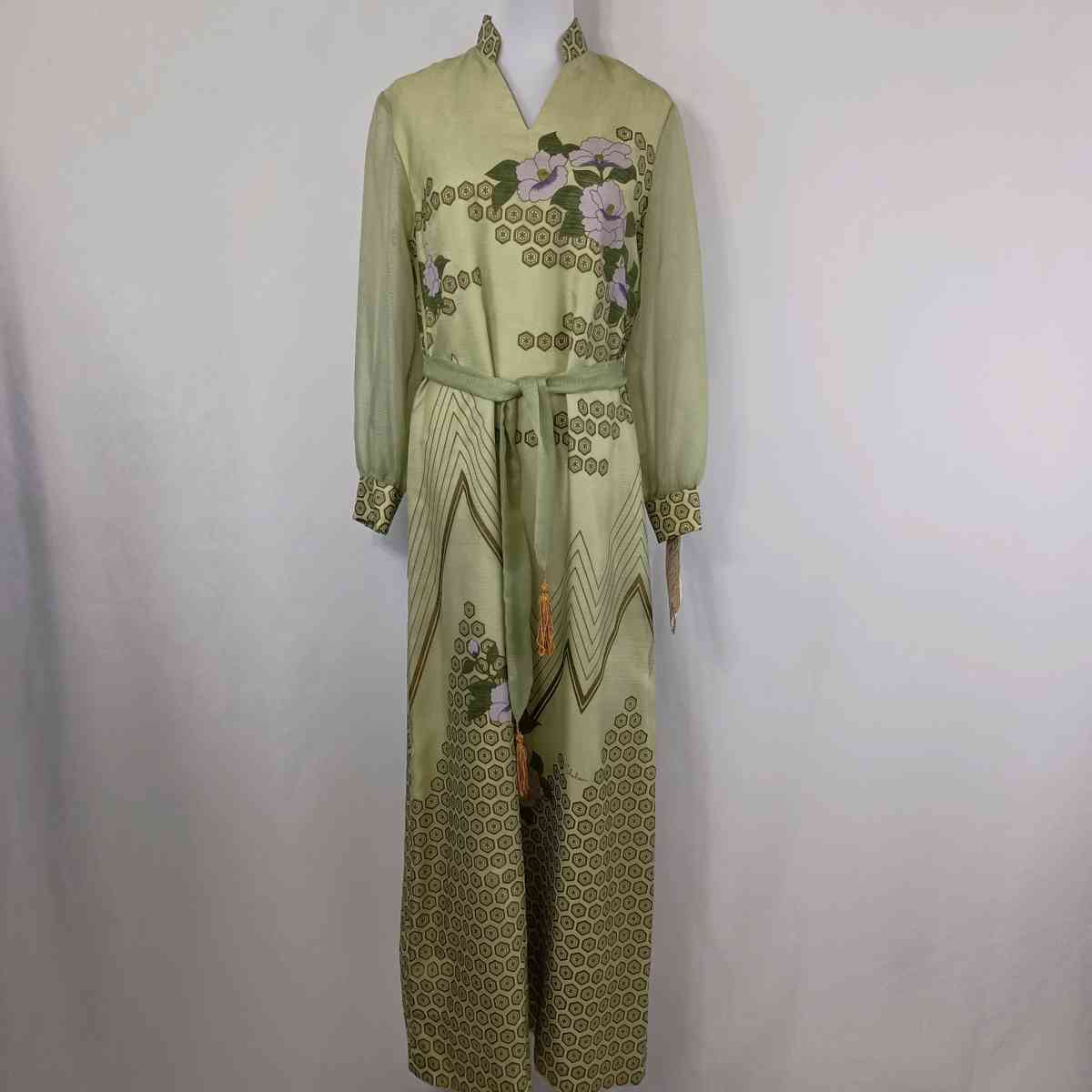 Vintage Alfred Shaheen Womens Green Floral Maxi Dress sz 14