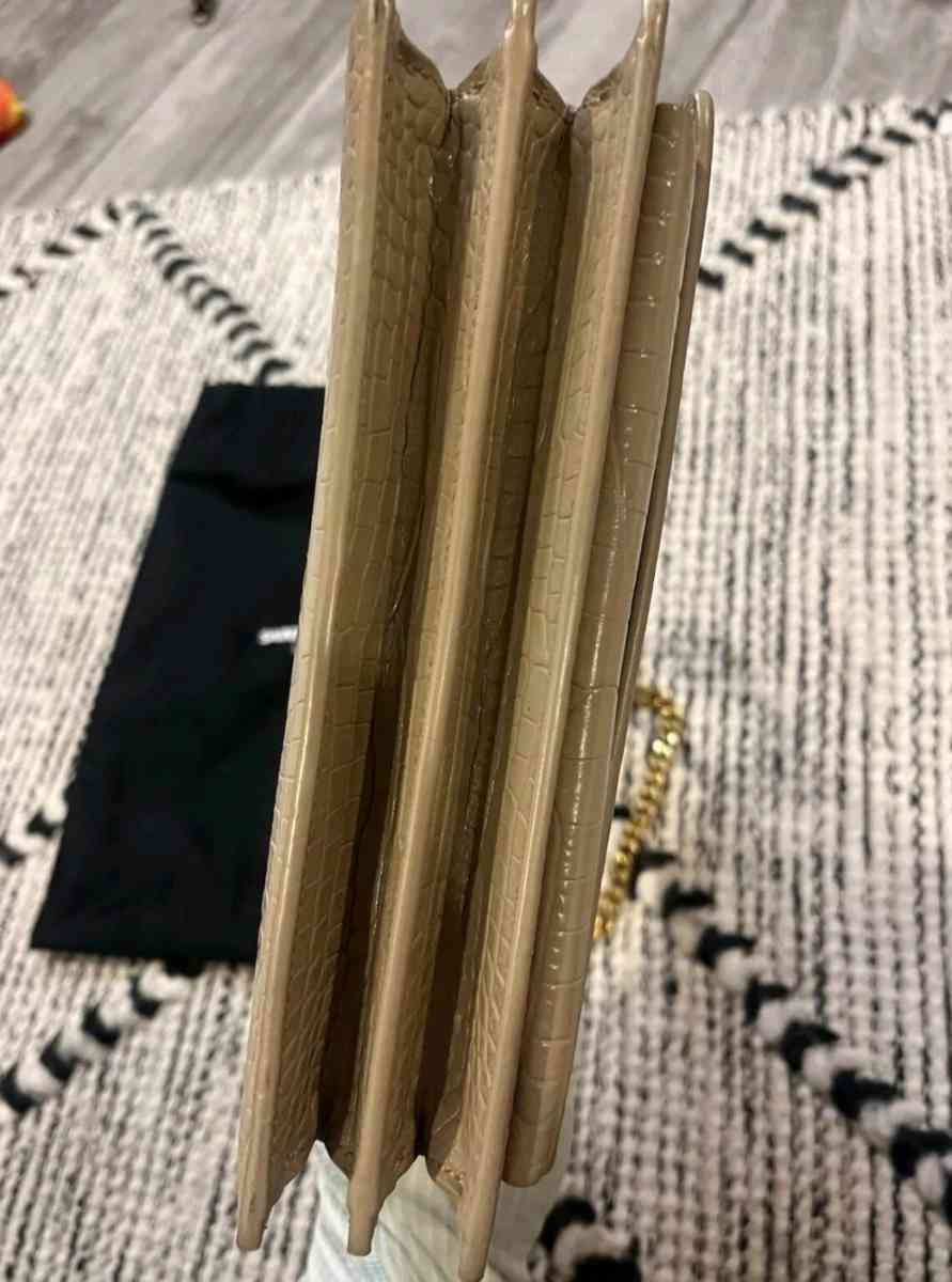YSL Dark  Beige Medium Sunset CrocEmbossed Leather Shoulder