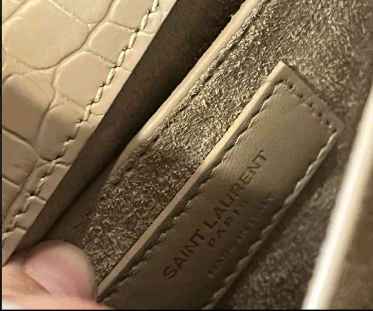 YSL Dark  Beige Medium Sunset CrocEmbossed Leather Shoulder