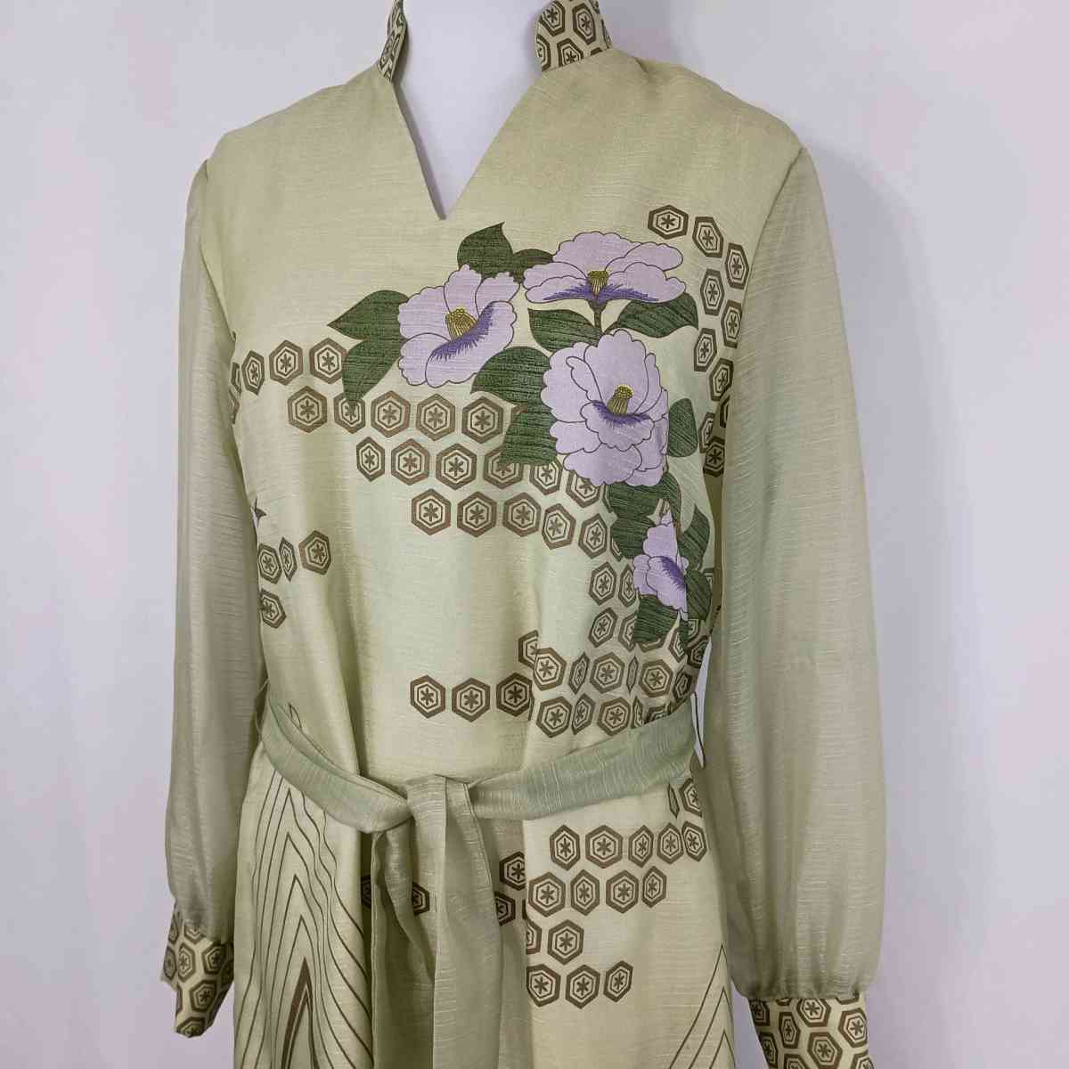 Vintage Alfred Shaheen Womens Green Floral Maxi Dress sz 14