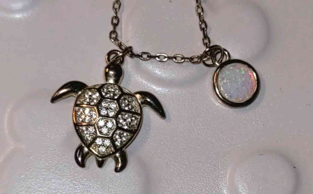 Sea Turtle pendant with CZ and circular opal accents