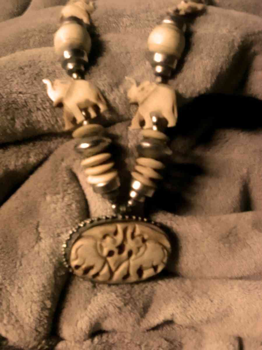 vintage hand carved bone necklace