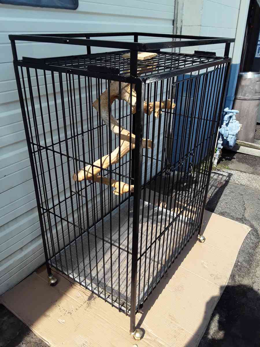Large Black Bird Cage with Large Perch on Wheels Brand New