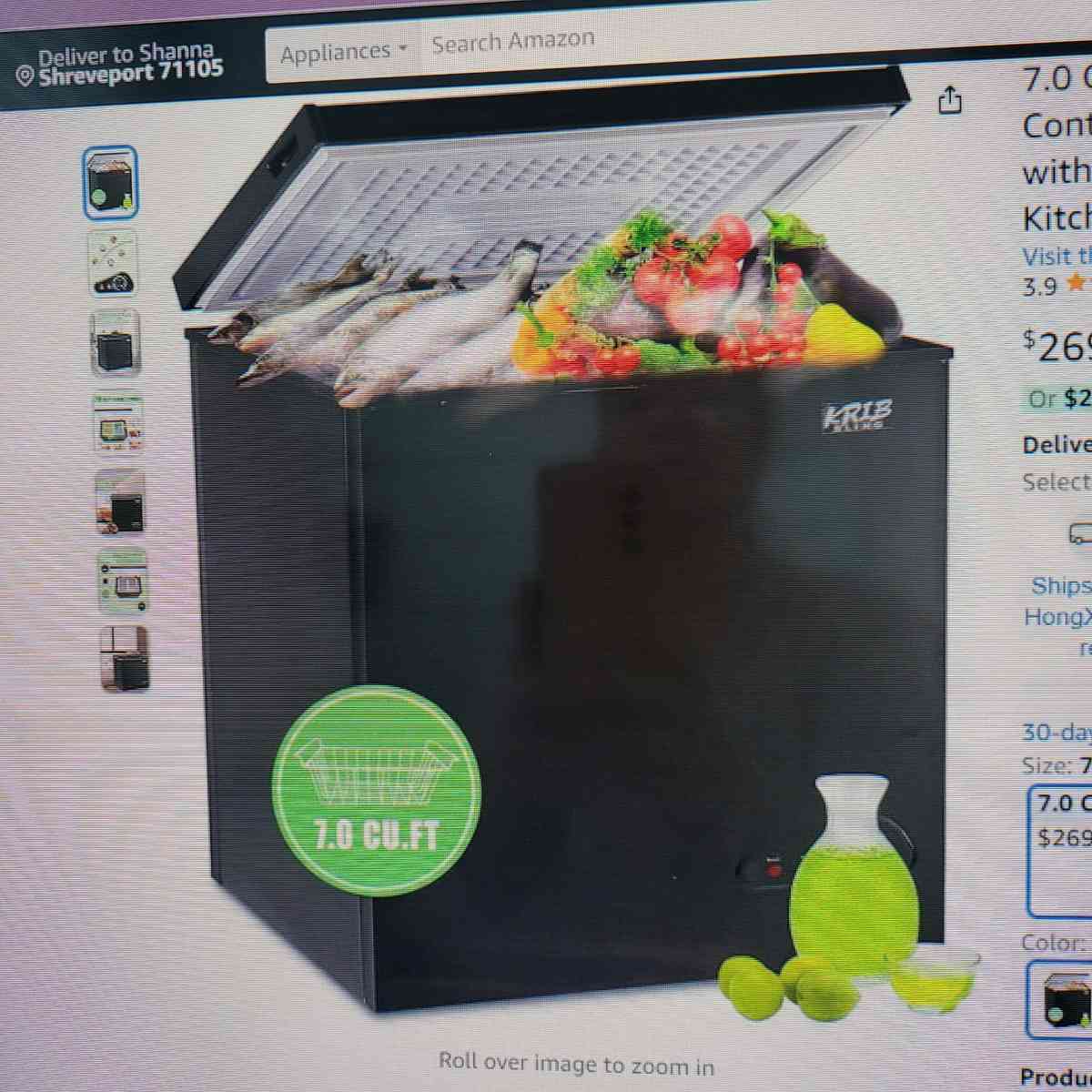 7 cubic feet black chest freezer