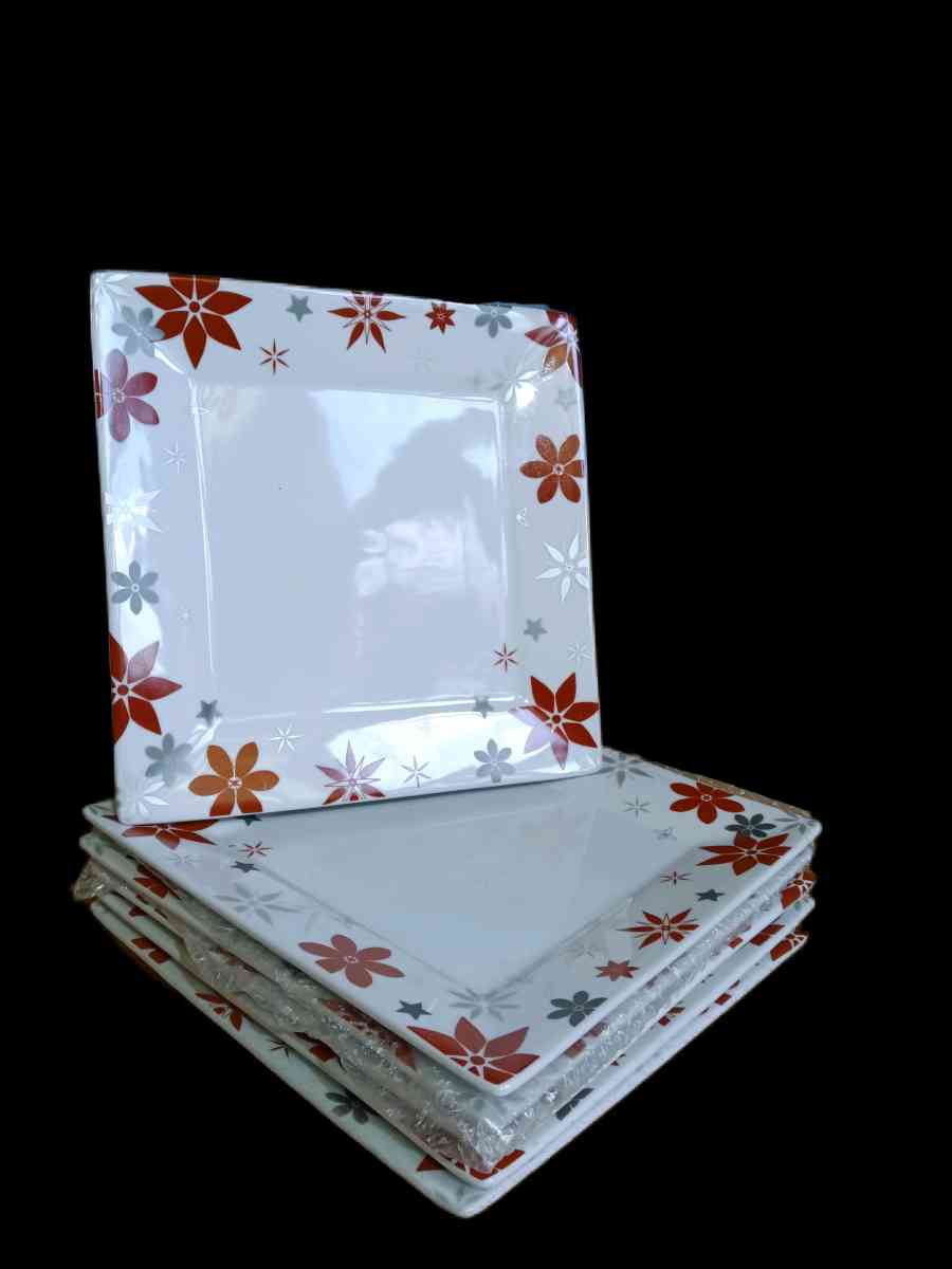 Food Network LINZER STAR 10 Sq Dinner Plate Set 4 Confetti R