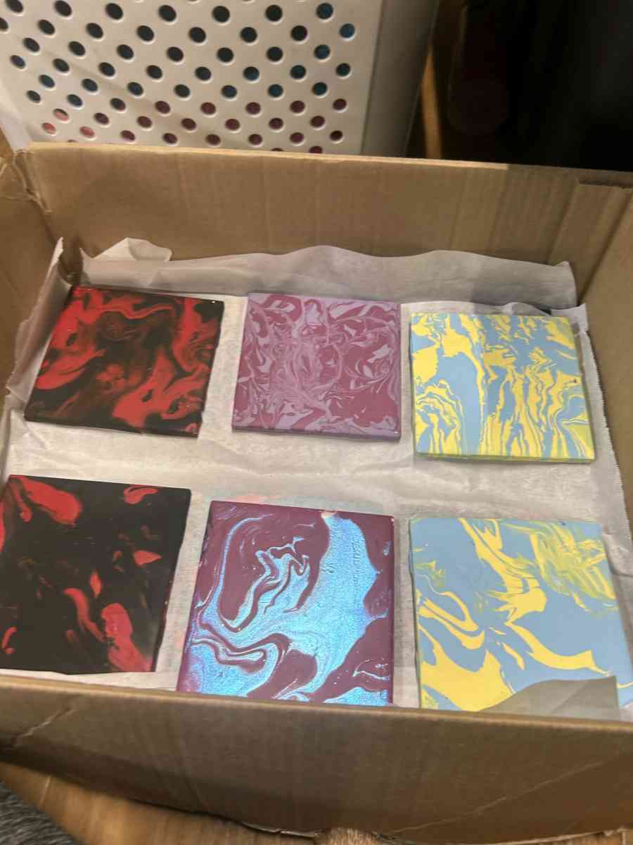 designed ceramic tiles for home decor and used for coasters