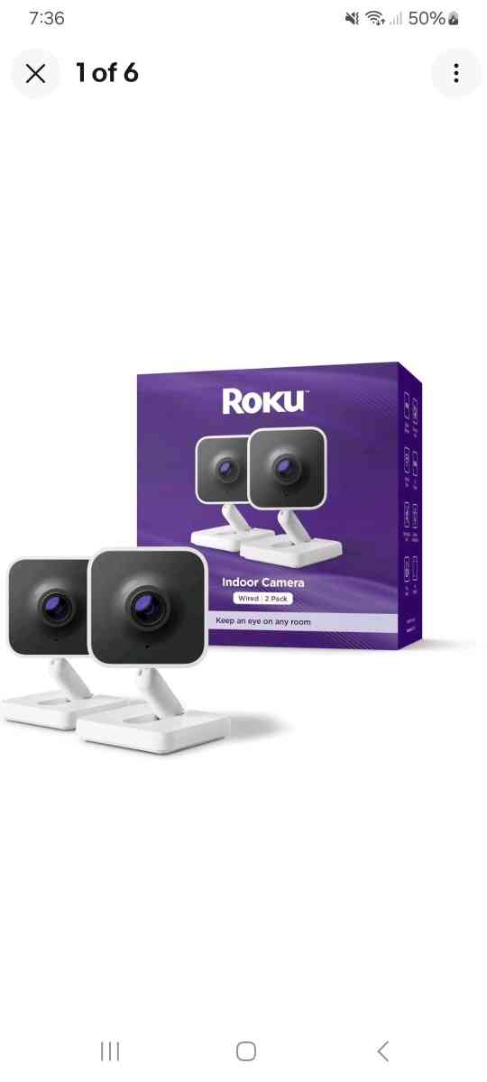 Roku Indoor Camera 2024  Home Security  2Pack  Wired Securit