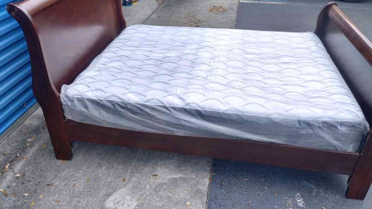 Queen Size Sleigh Bed and Pillow top Mattress