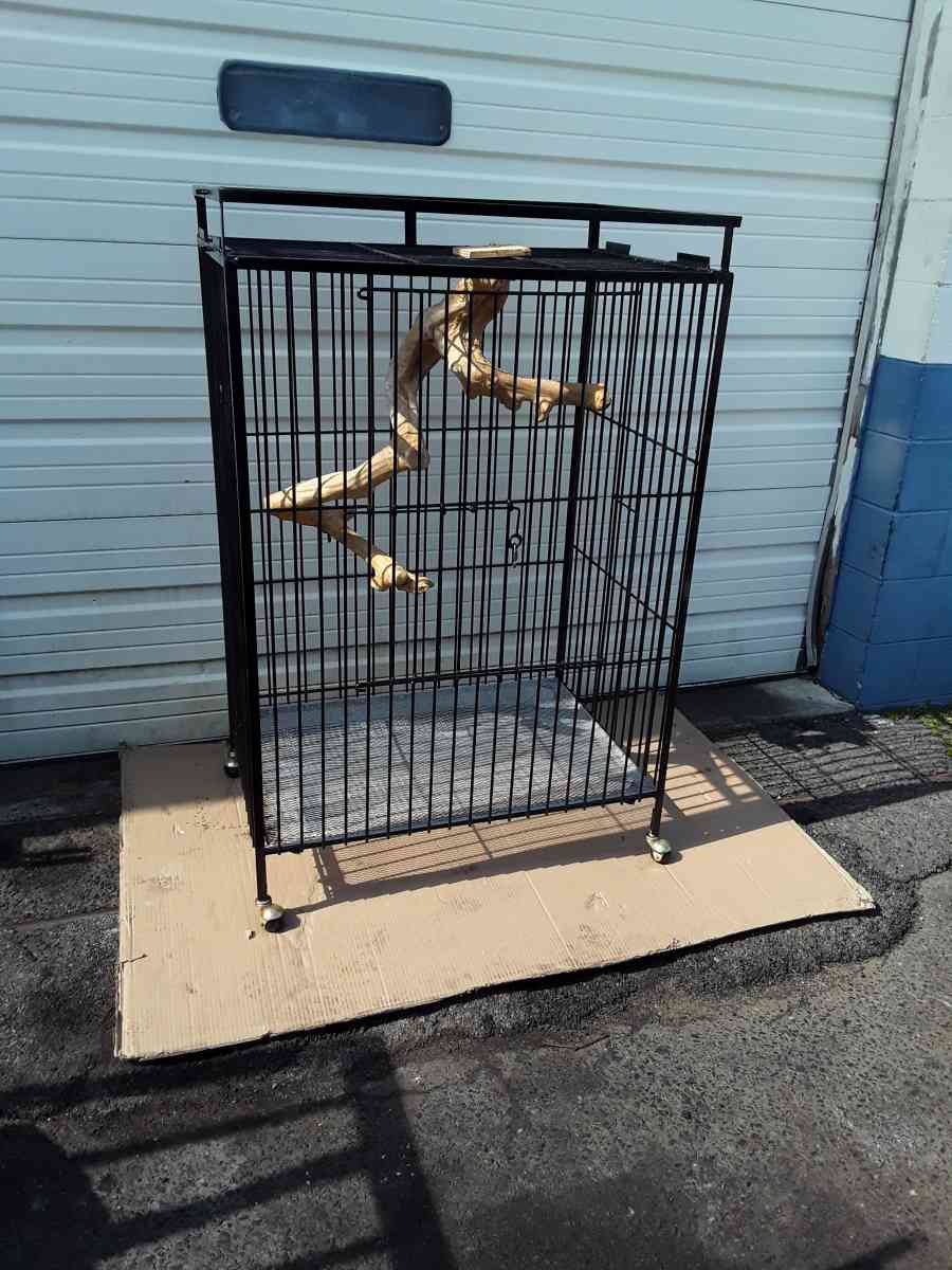 Large Black Bird Cage with Large Perch on Wheels Brand New