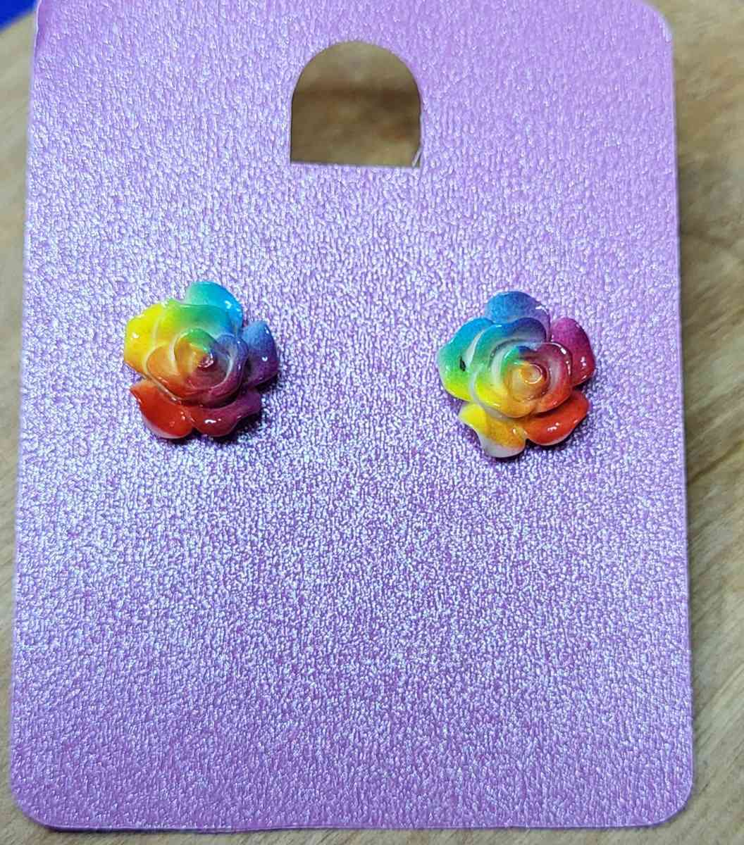 rainbow rose earrings