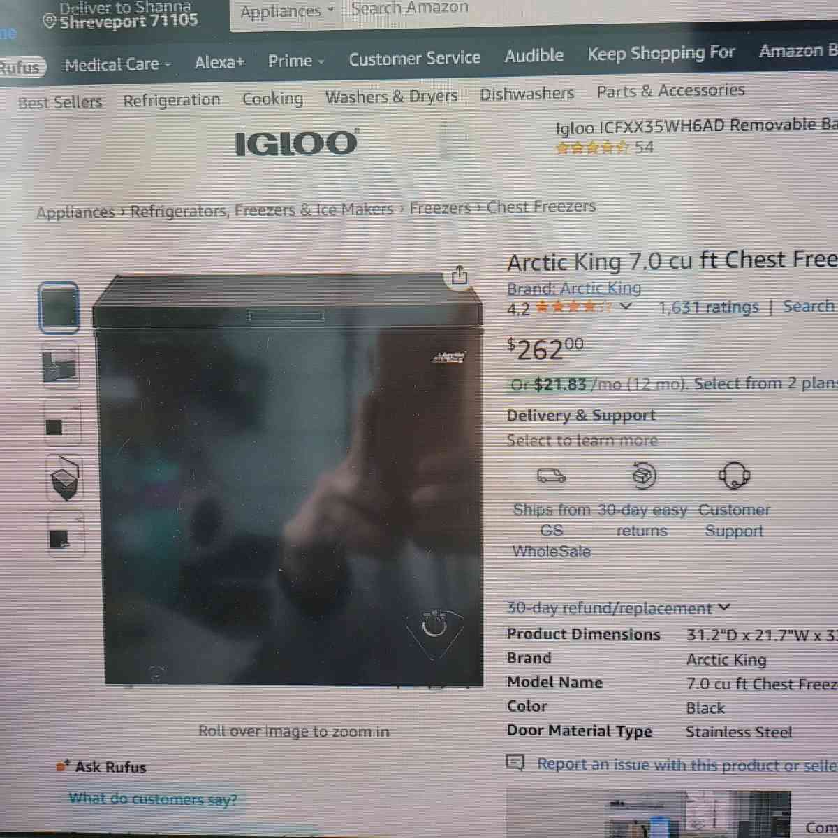 7 cubic feet black chest freezer