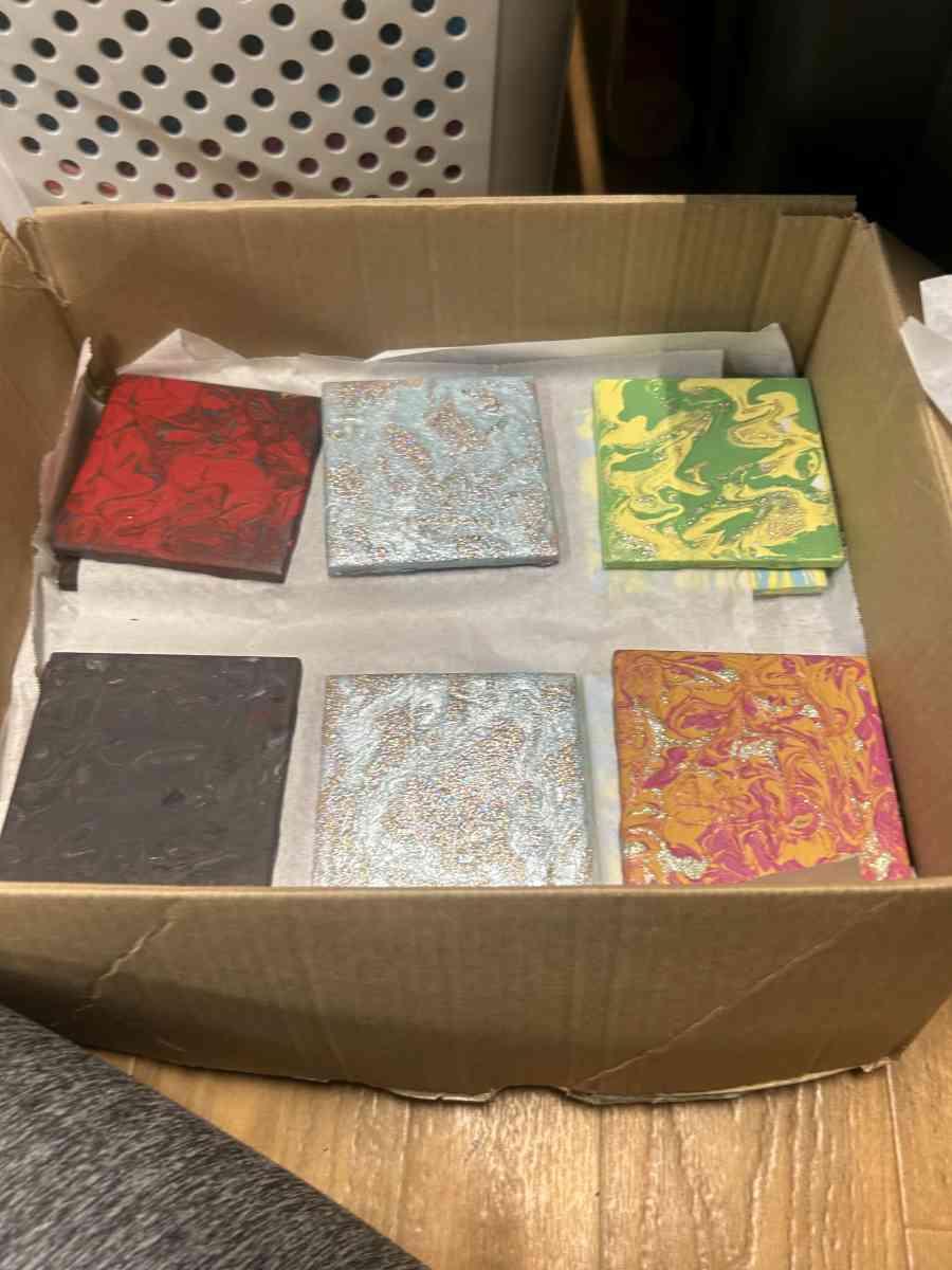 designed ceramic tiles for home decor and used for coasters