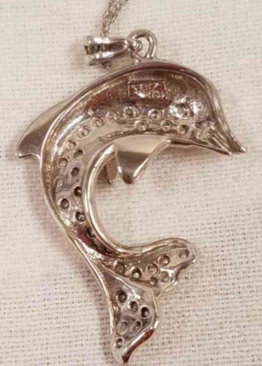 10K White Gold Diamond Dolphin Necklace