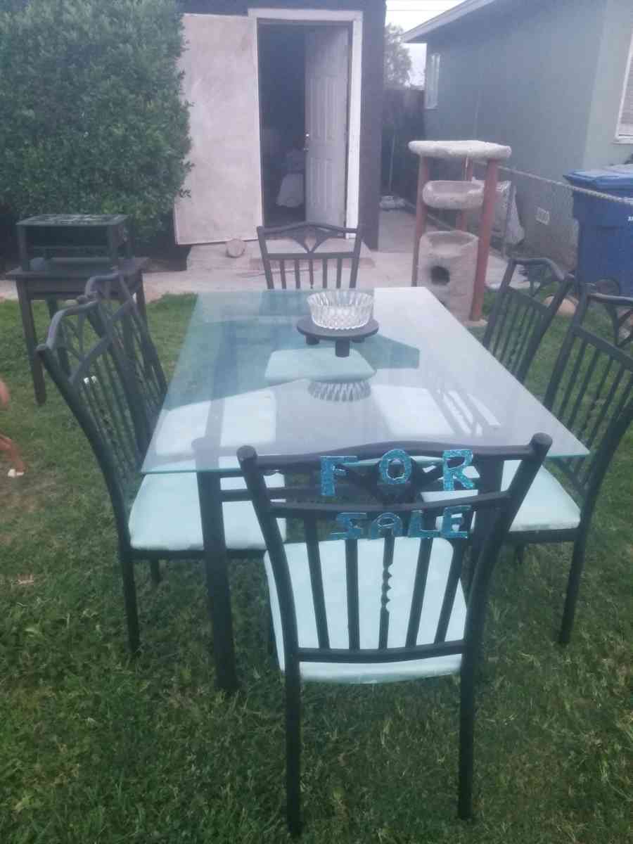wrought ironglass top dinnetteblack and mint seats 6 simply