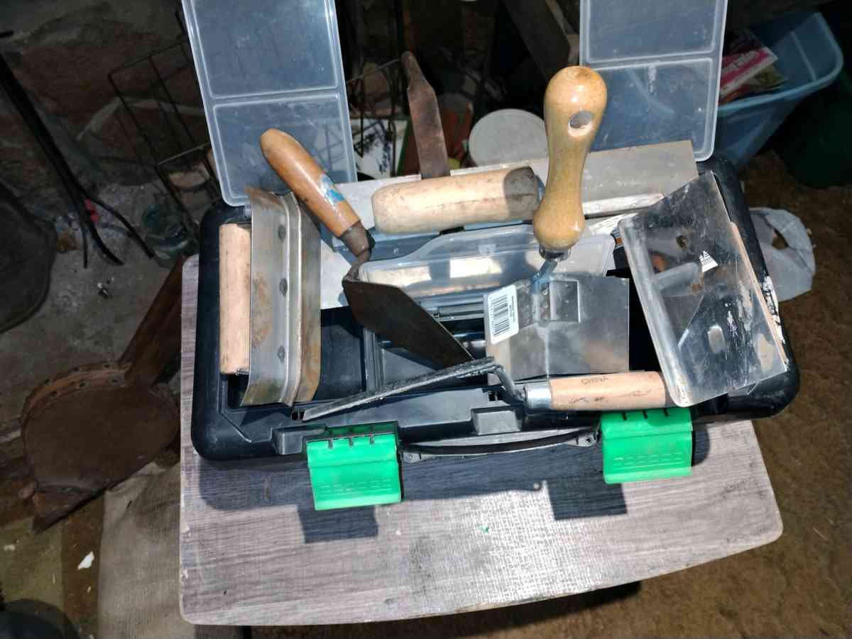 toolbox and masonry tools