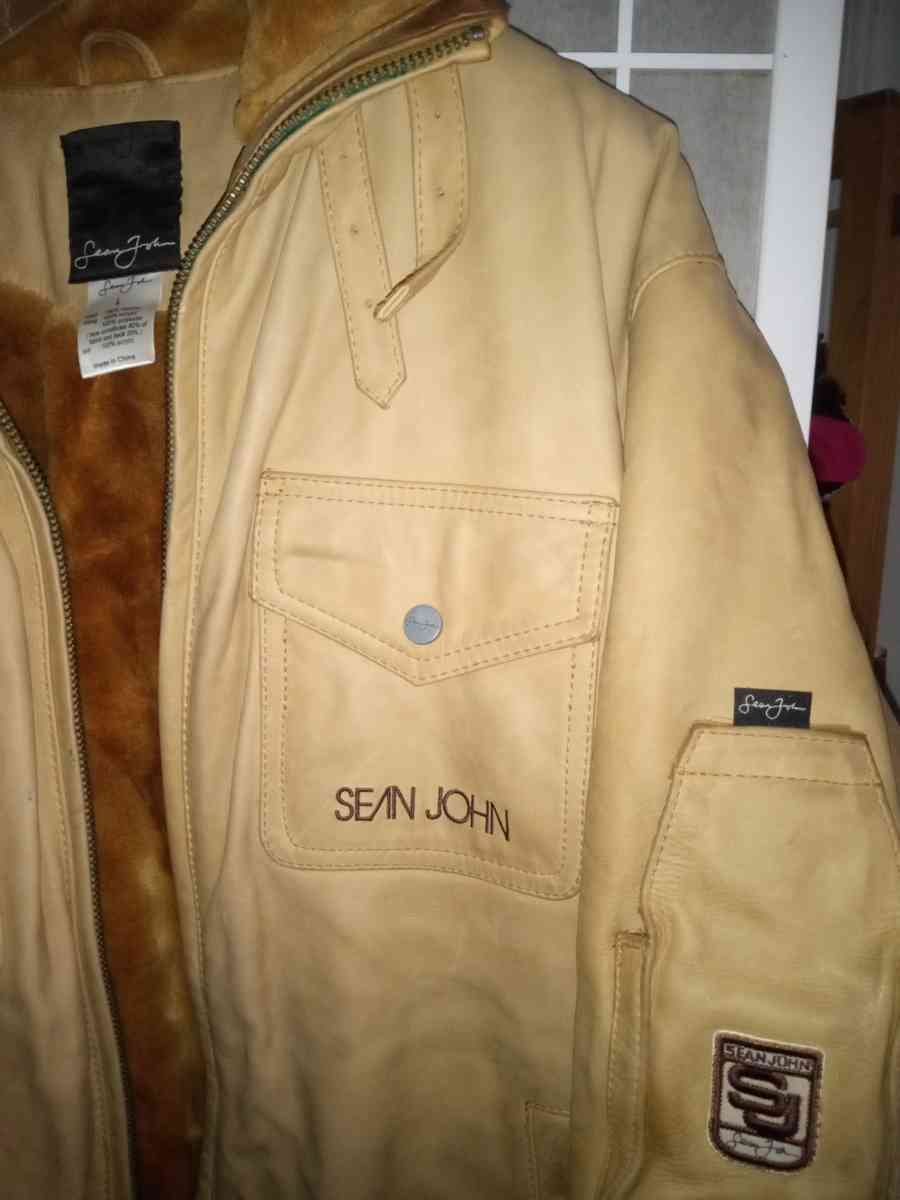 AUTHENTIC SEAN JOHN THICK LEATHER BROWN COAT JACKET SIZE L