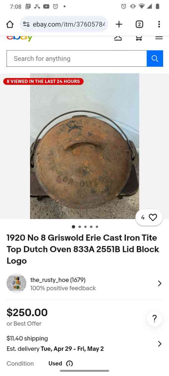 griswold tite top dutch oven 833 patent No 8