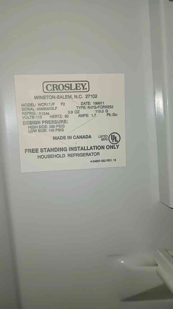 Crosley standup freezer