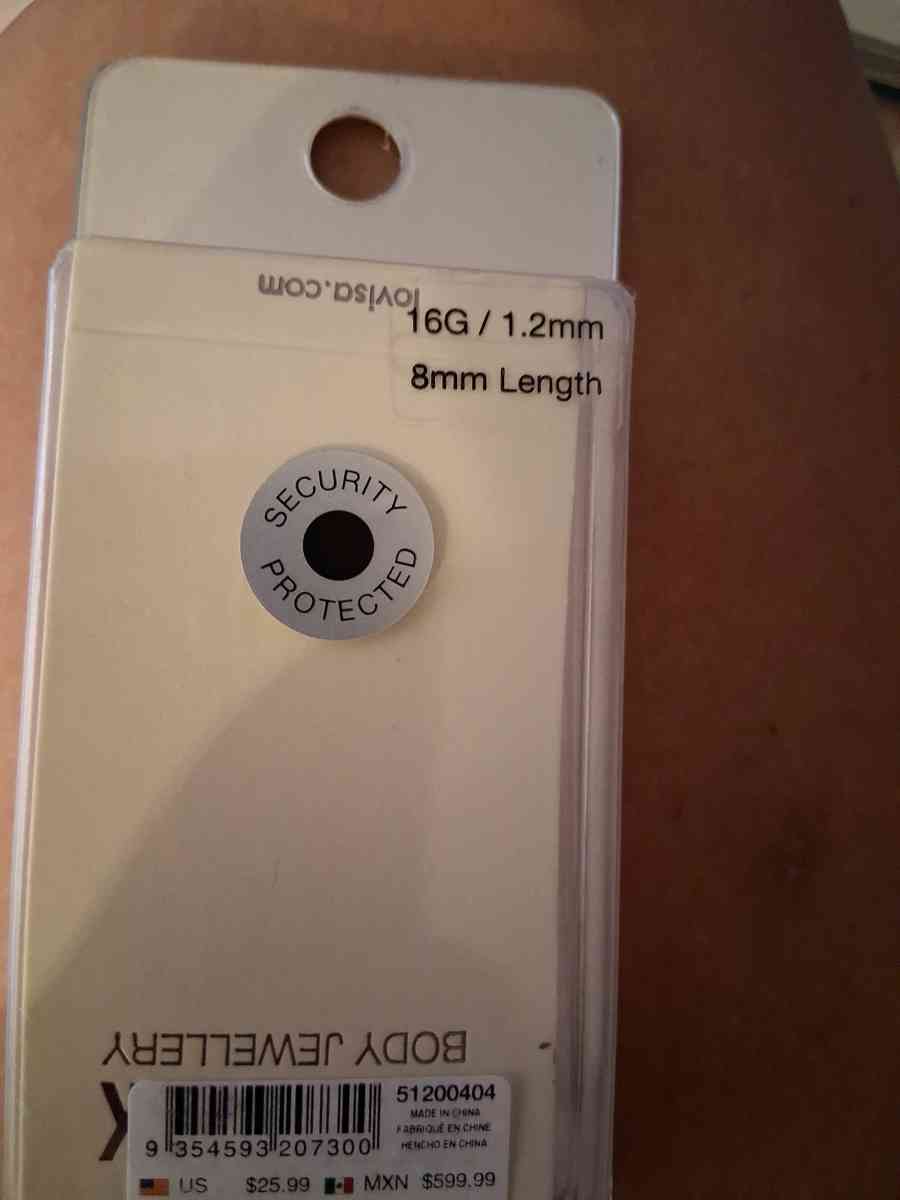 16g 8mm Length straight bar 6 different jewels and 1 ball