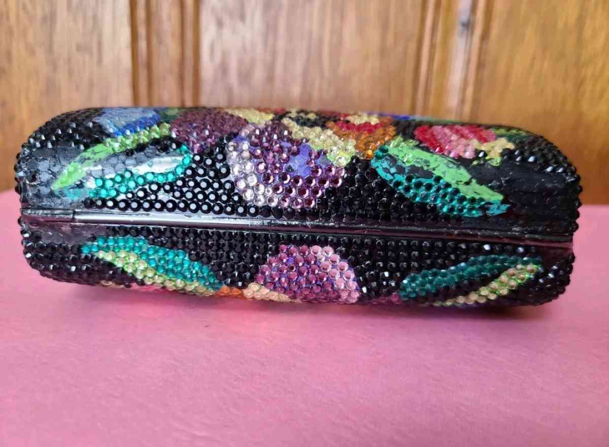 Multicolored Rhineston Flower Shape Clutch Bag Chain and Han
