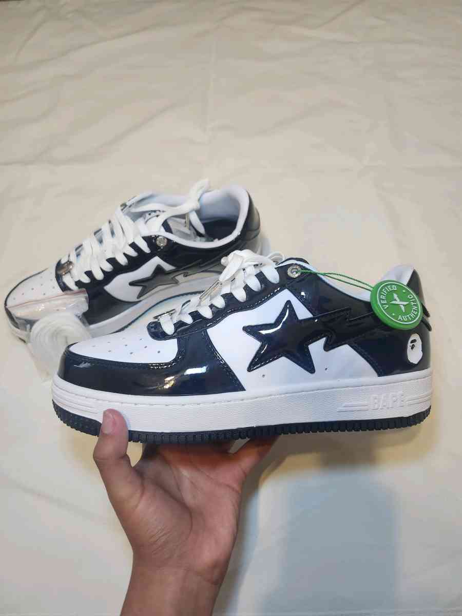 Man Bape Sta Patent Leather Black White Shoes