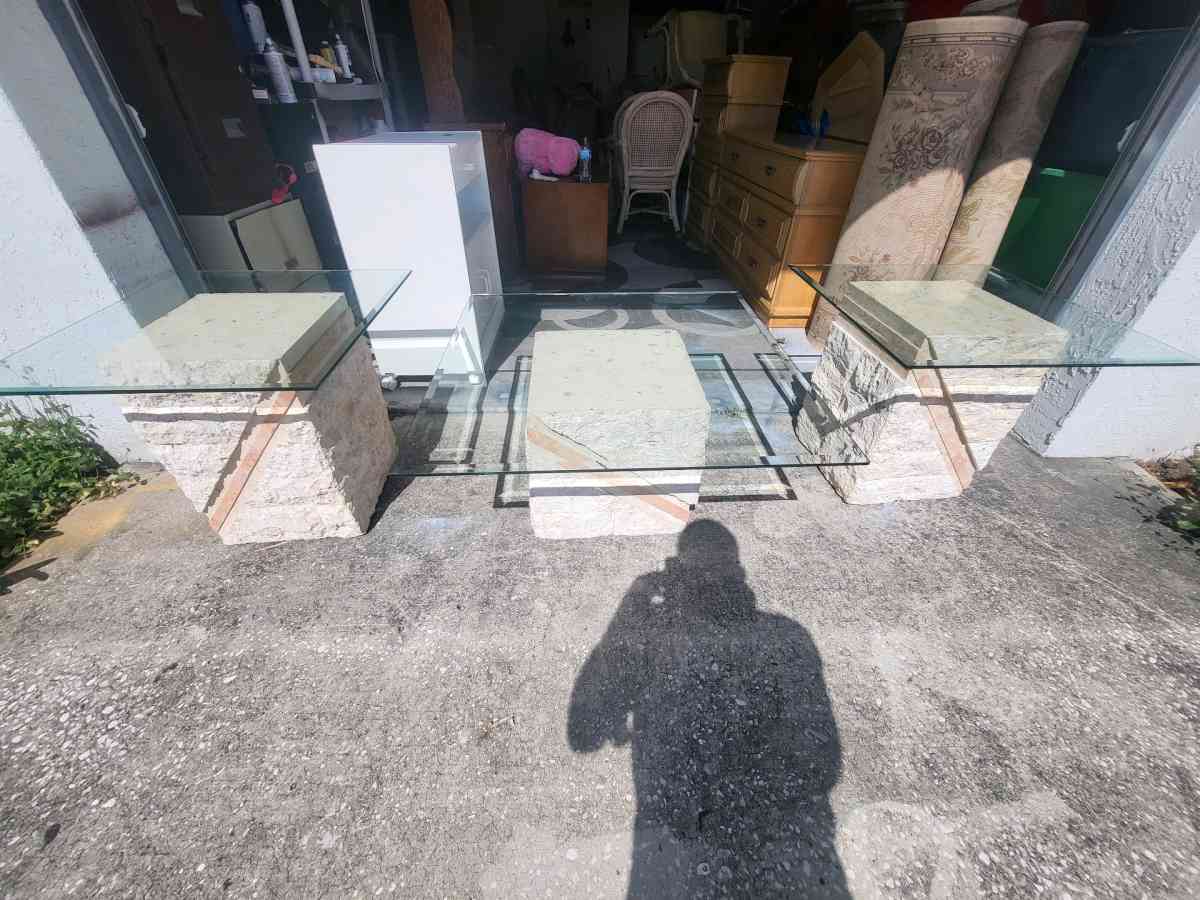 Postmodern Tessellated Mactan Stone Console Table w Polished