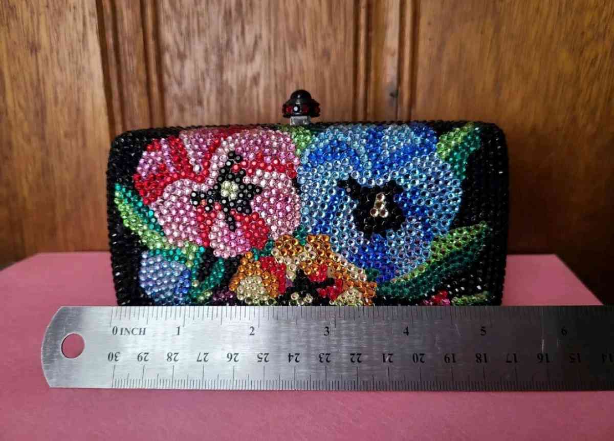 Multicolored Rhineston Flower Shape Clutch Bag Chain and Han