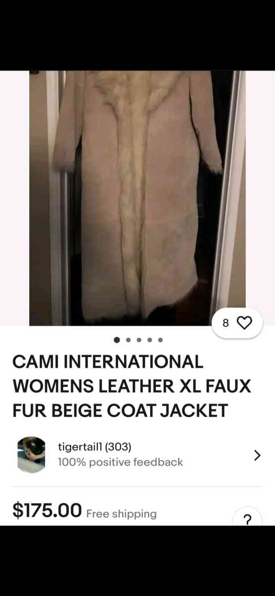 Long leather trench coat with faux fur