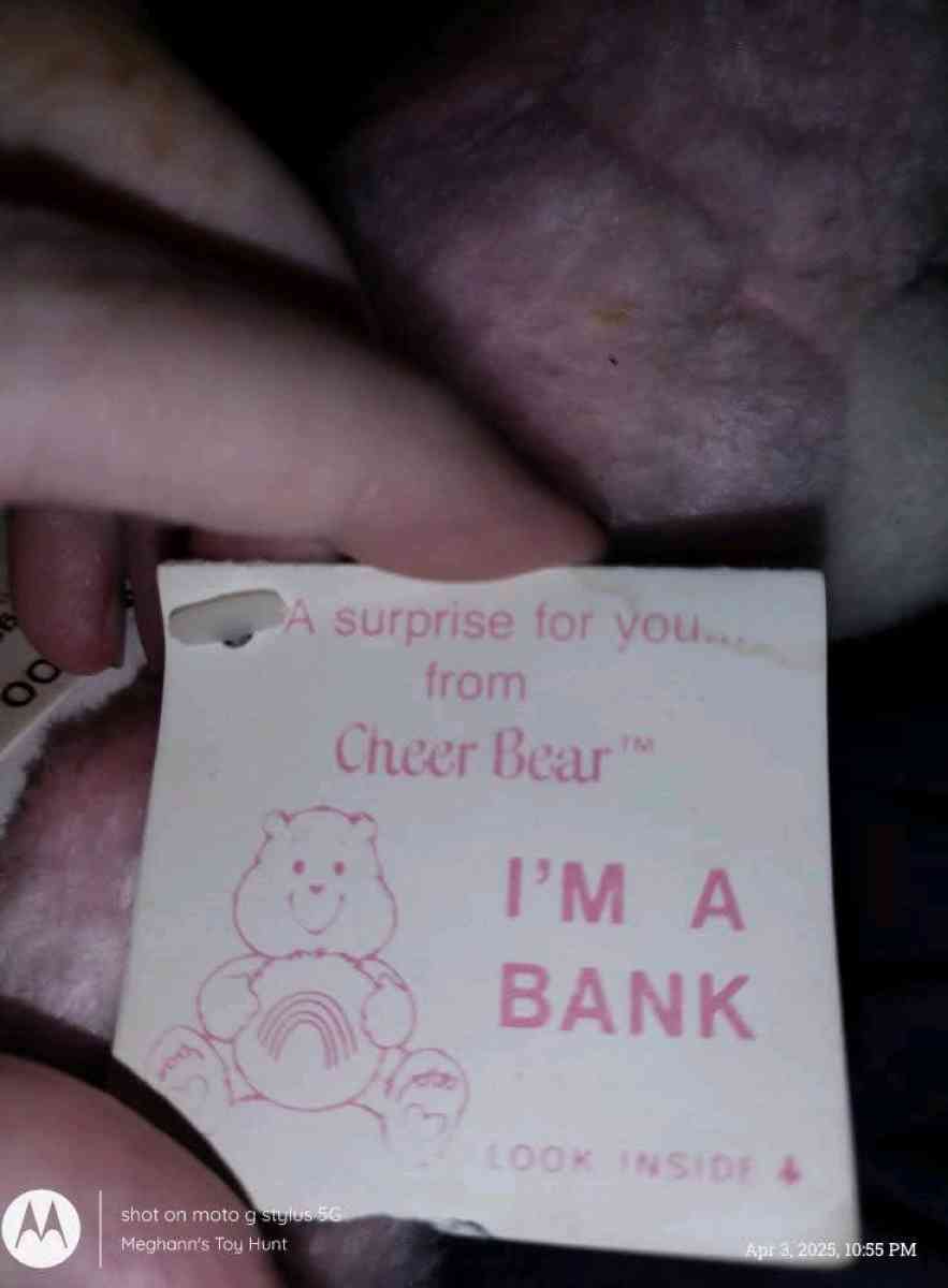 Vtg Care Bears Cheer Bear Plush Coin Bank