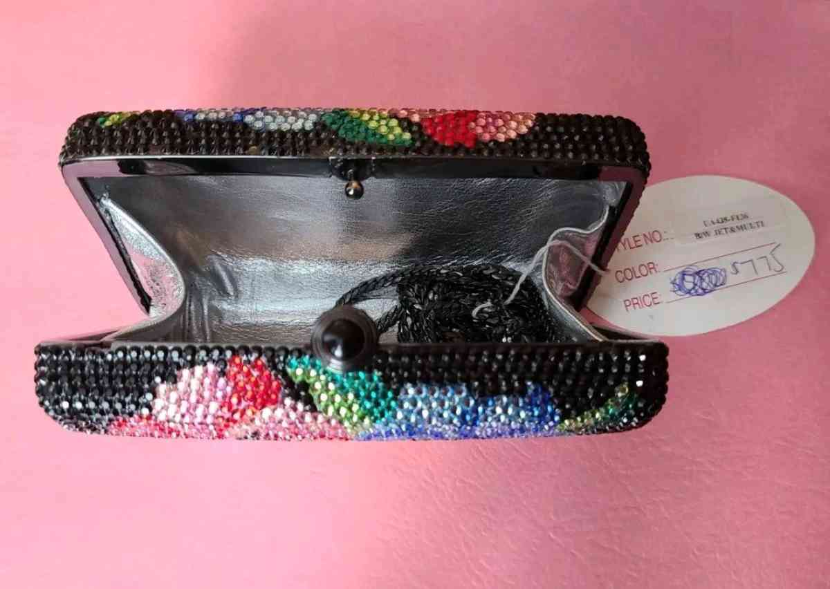 Multicolored Rhineston Flower Shape Clutch Bag Chain and Han